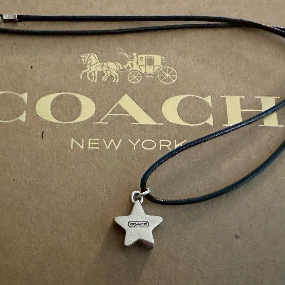Coach Silver-toned Small Chunky Star Pendant on Black Nylon Cord Necklace